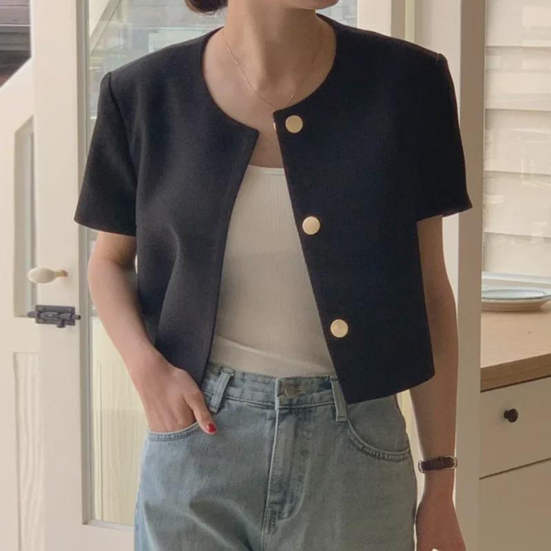 

Korean Summer Round Neck Bubble Sleeve Short Jacket for Women One Size