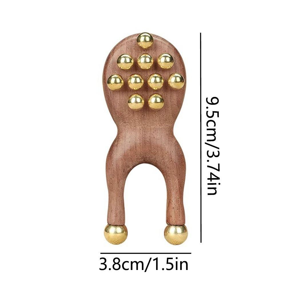 12 Copper Beads Guasha Face Massager Tool Wooden Handle Fascia Lifting Face Manual Massager Frog Shape Handheld