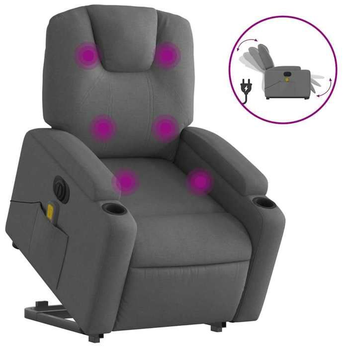 VidaXL Fauteuil inclinable de massage électrique Gris foncé Tissu 3204405