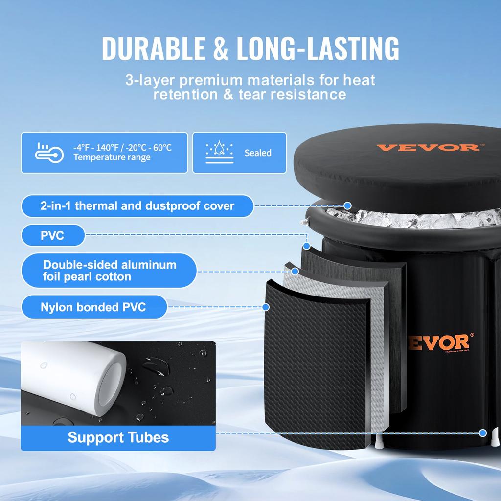 VEVOR Ice Bath Tub, 90 Cm Long Cold Water Therapy Plunge Tub for Athletes, Portable Outdoor Ice Barrel Plunge Pool for Recovery