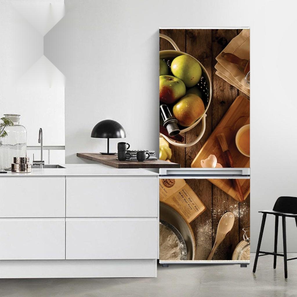 Refrigerator Fridge Cover Fruits Stickers Door Landscape Plant Sea Vinyl Self Adhesive Kitchen Furniture Decor Wrap Freezer Sticker Diy