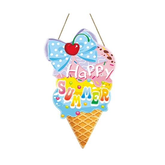 Summer Slippers Hanging Sign Flip Flop Shape Welcome Door Sign Rustic Watermelon Ice Cream Wooden Wreath for Farmhouse Front Door Patio Balcony Wall