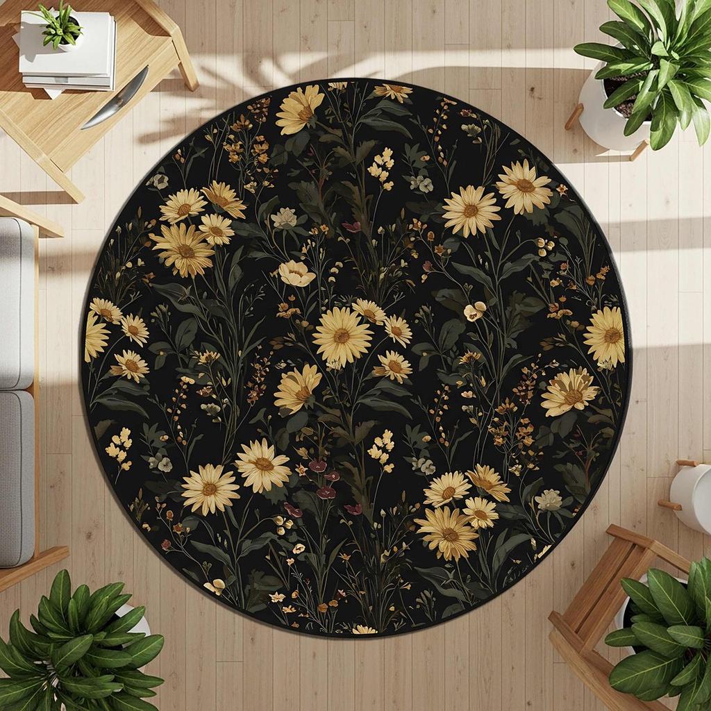 Vintage Floral Round Rug Print Round Area Rug Carpet for Home Living Room Rug Bedroom Sofa Doormat Kitchen Non-slip Floor Mat