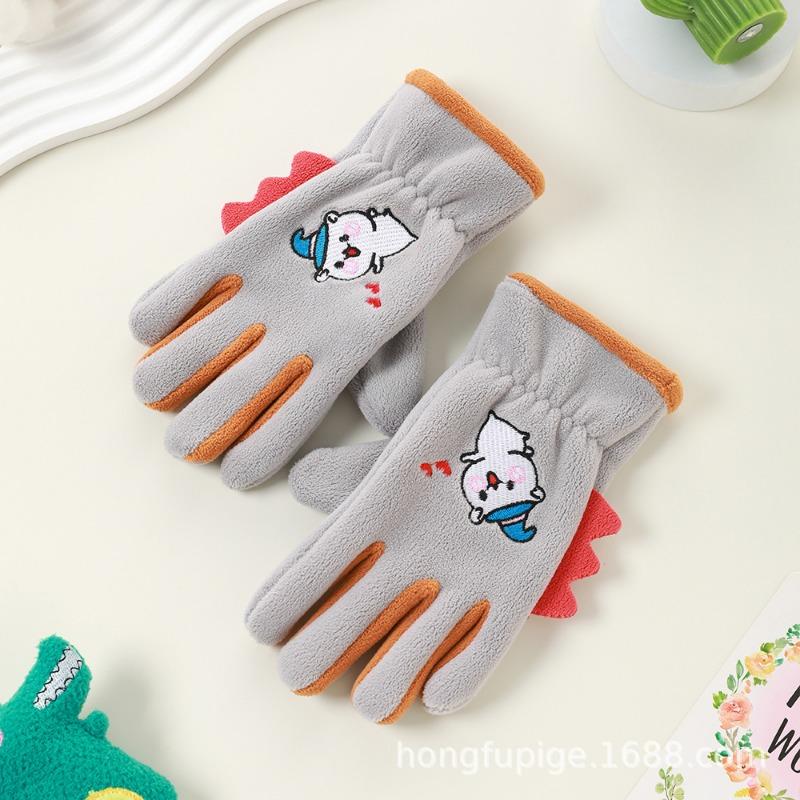 Children's men's and women's velvet autumn and winter Austrian velvet students riding skin-friendly outdoor warm and cold-proof cute cartoon gloves