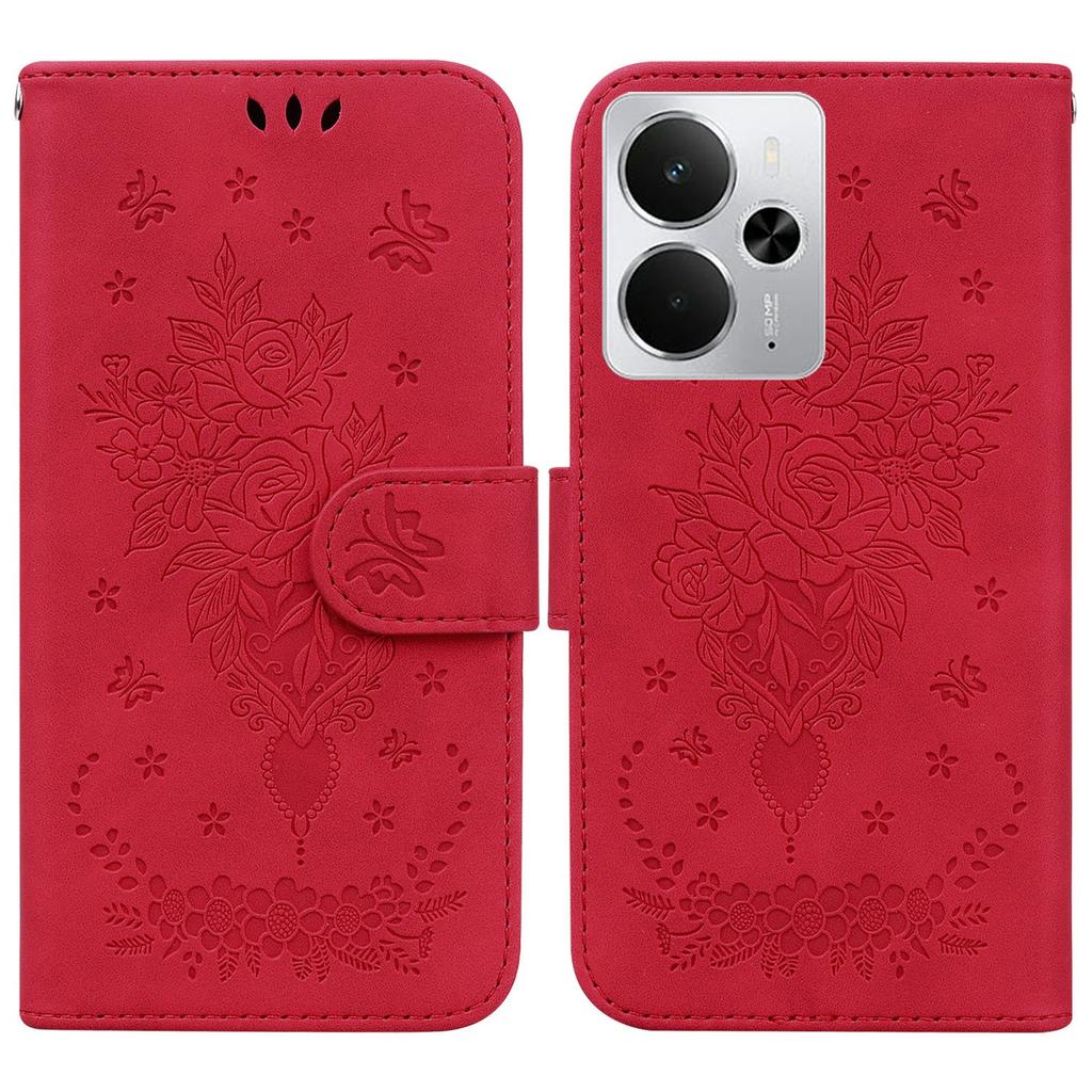 For Realme 14 5G Case PU Leather Wallet Phone Cover Butterfly Flower Imprint
