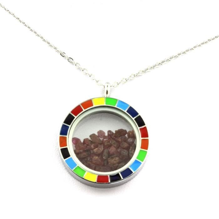 Collier - ABIJOUX - Rubis brut - Acier inoxydable - Multicolore - Mixte