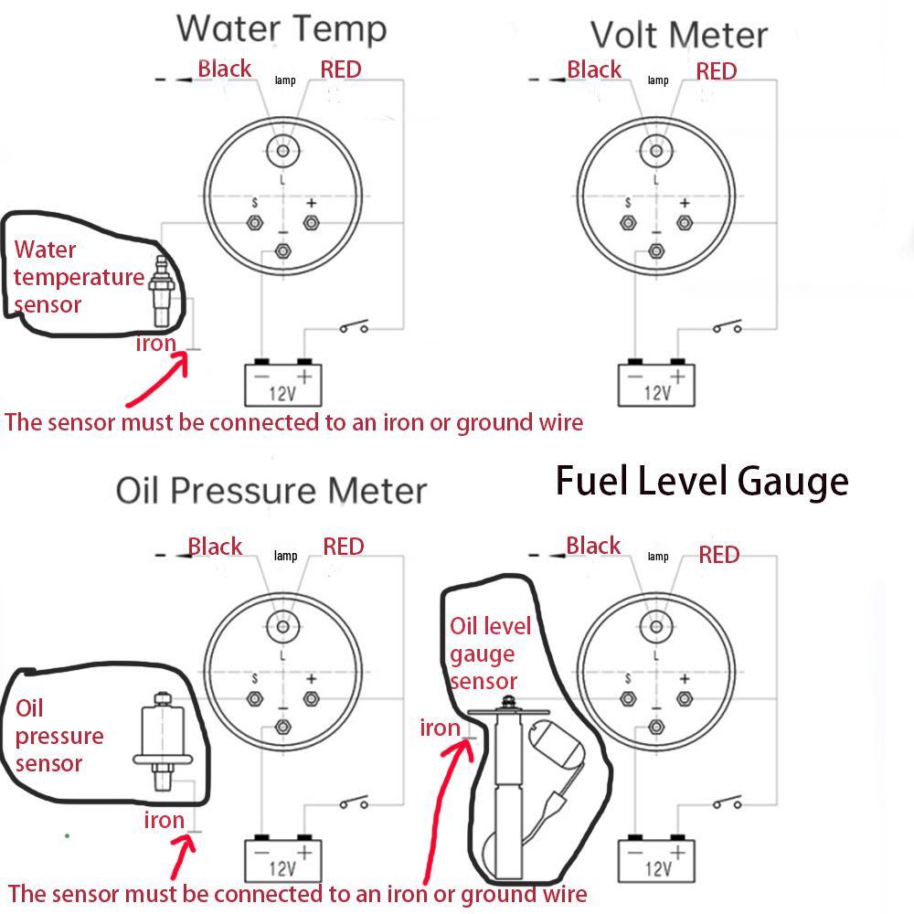Black Triple Gauge: Water Temp (°F), Oil Pressure (psi), Voltmeter for Car Instrument Modification