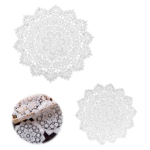 

PAVIKE Nordic Style Vase Mats, Set of 2, 30cm x 40cm, Round Doily Mats, Table Center Mats, White, Plaid, Cotton Lace, Decorative, for Photography