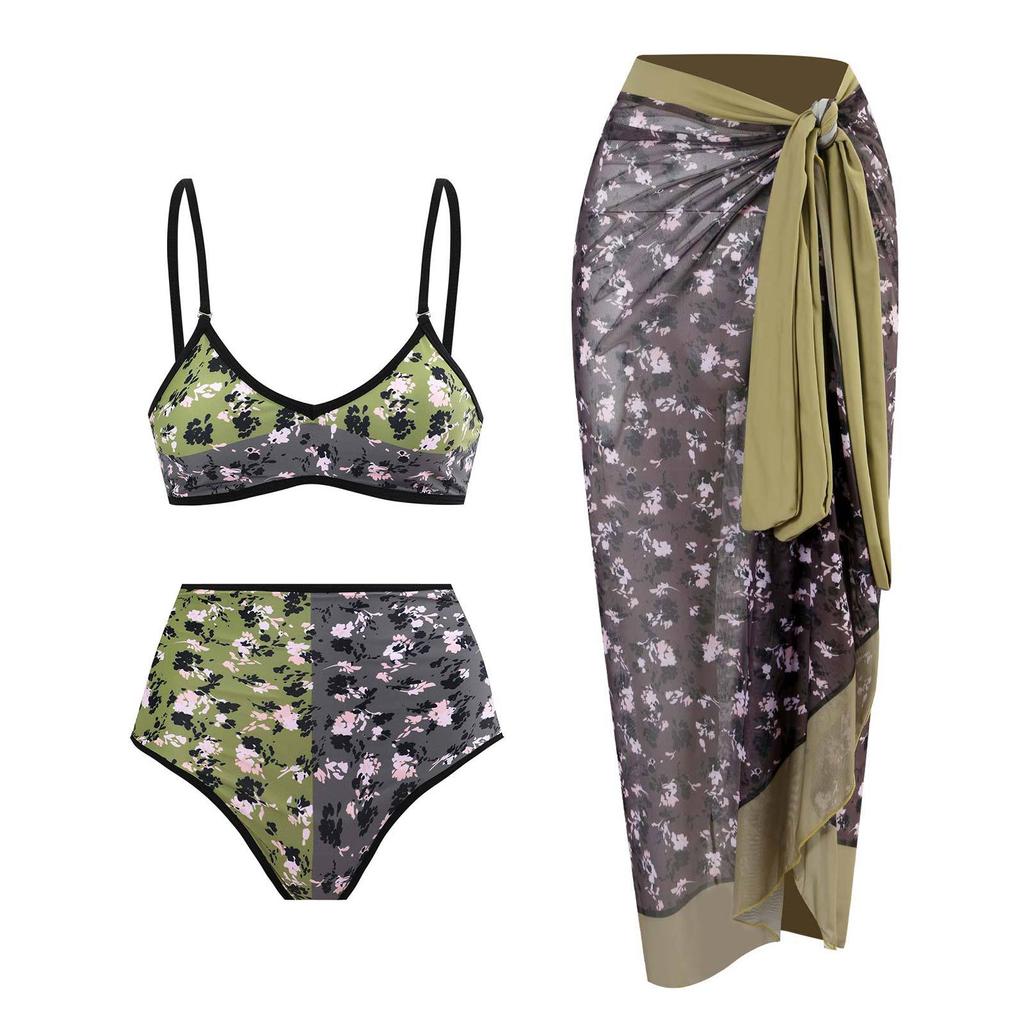 Split Double-sided Three-piece Set Retro Swimsuit Swimsuit Lace-up Sand