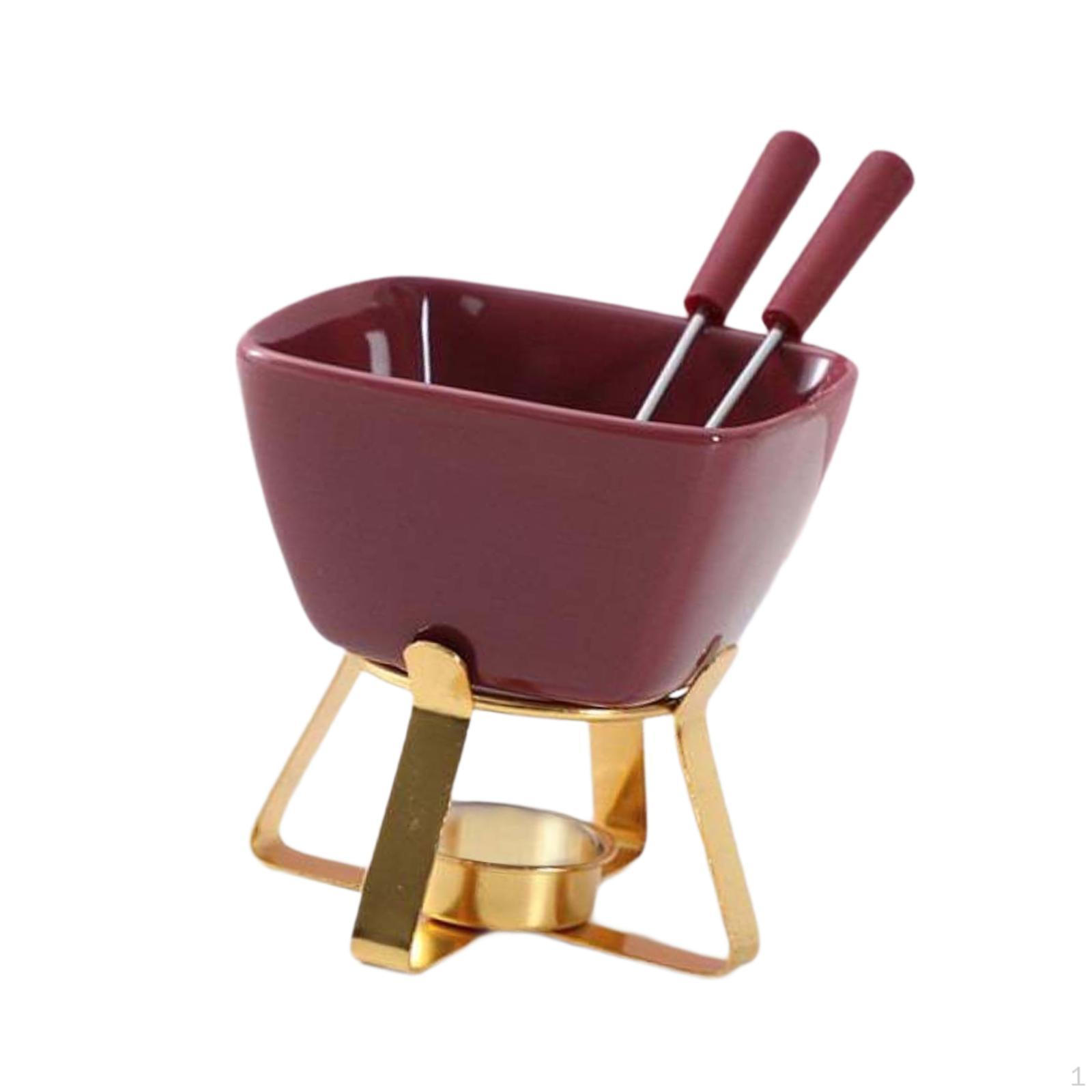 

Chocolate Fondue Pot Butter Heater Small Kitchen Appliances Creative Hotpot with 2 Forks Red with Gold Rack