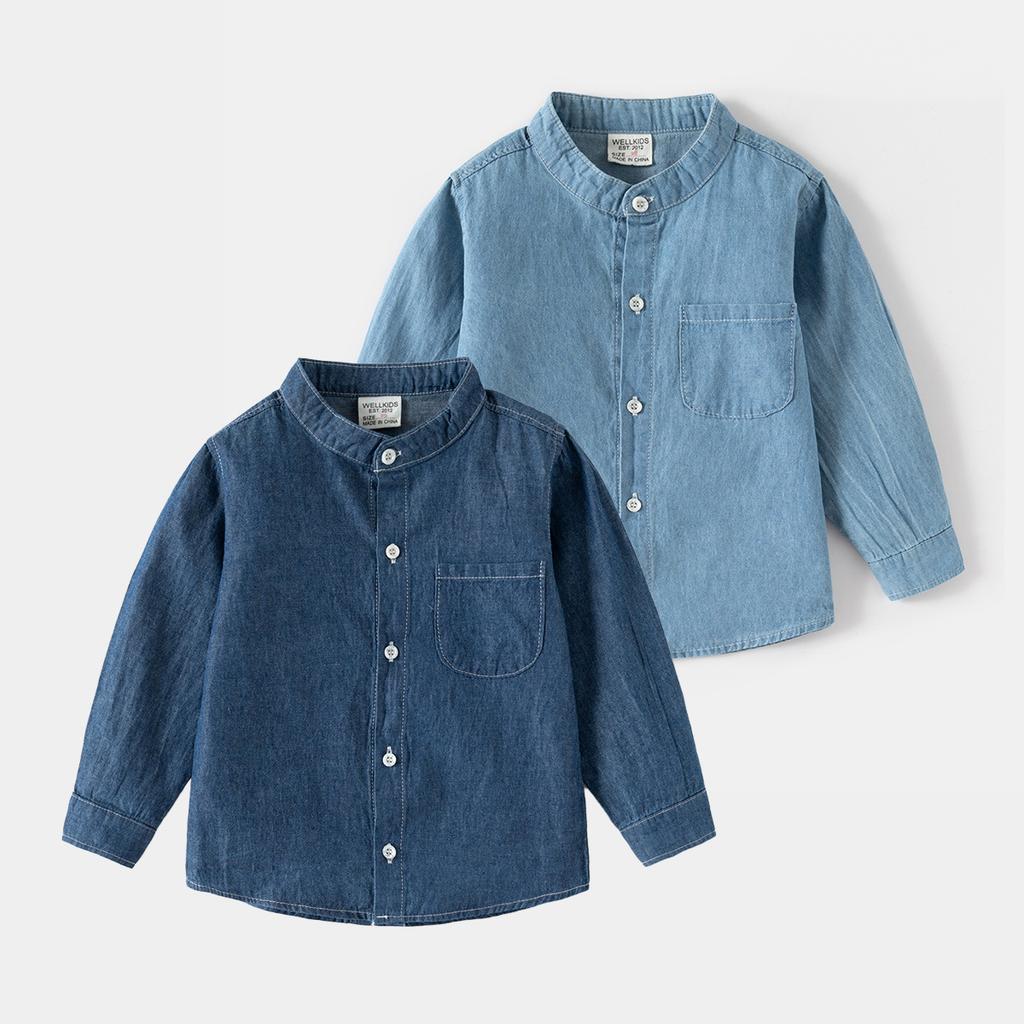 Boys Denim Shirt Jacket Long Sleeve Casual Button Down Lightweight Spring Autumn Outerwear Fashion Clothing for Toddler and Kids