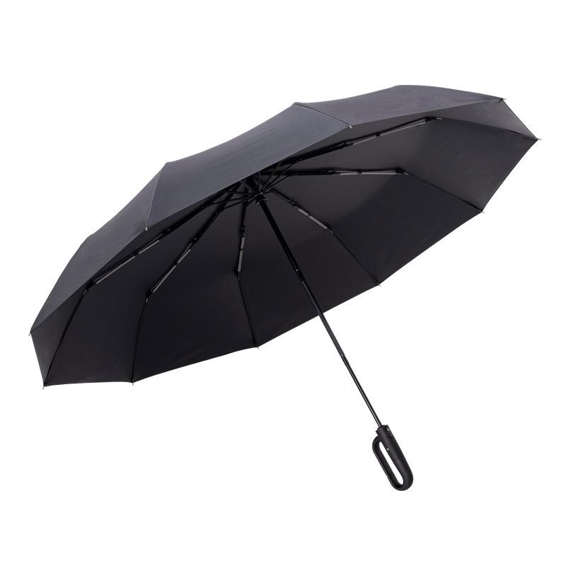 Large custom logo printing automatic ring buckle umbrella folding portable enlarged reinforced hook weather and rain shading