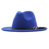 Autumn and winter woolen top hat British style classic flat edge jazz hat fashionable versatile women's hat metal buckle feather hat
