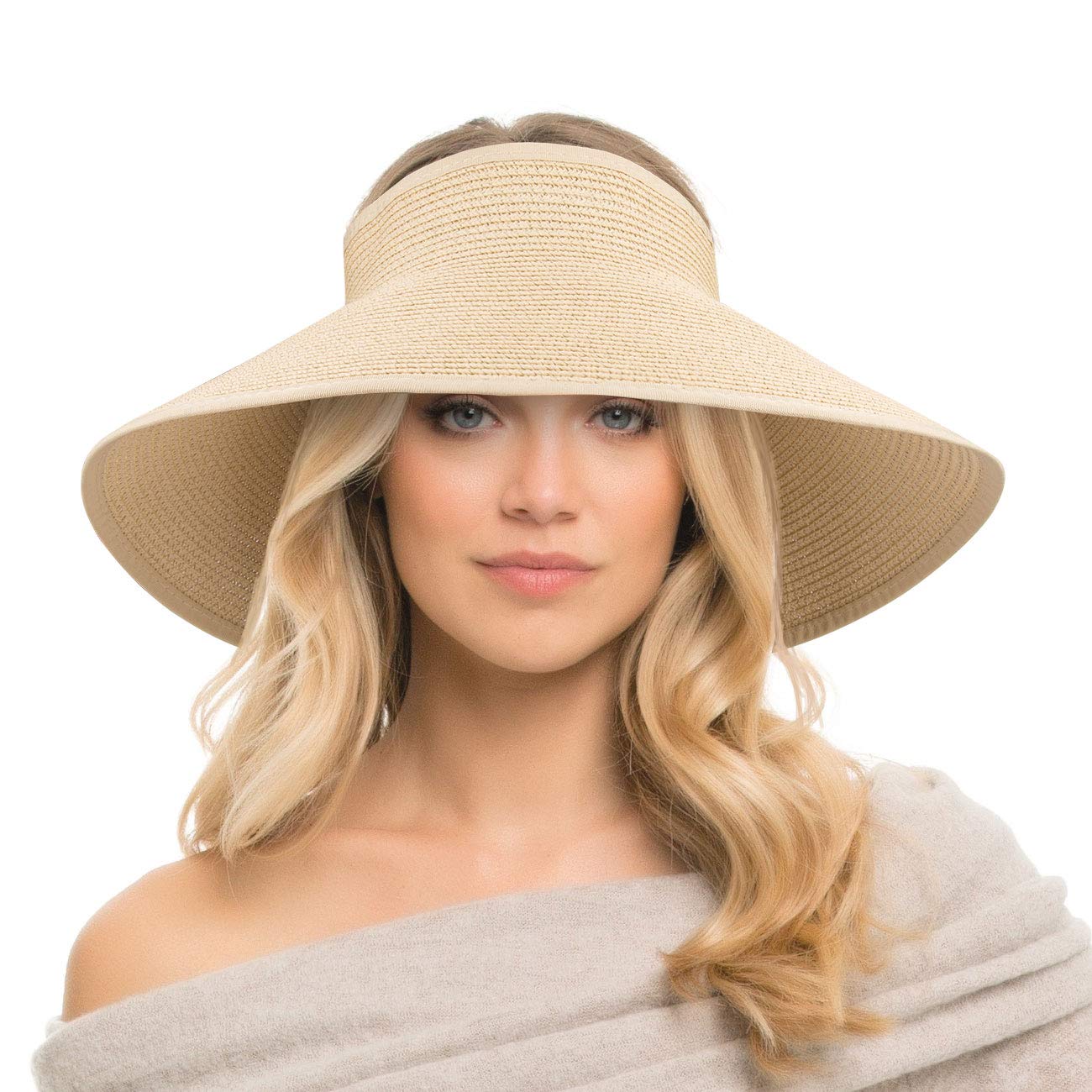 

Women Roll Up Sun Visor Wide Brim Straw Hat Summer Foldable Packable Uv Protection Cap For Beach Travel Bonnet