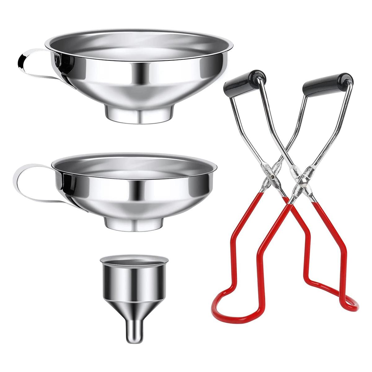 

Stainless Steel Jam Funnel 4-Piece Set With Handle Funnel, Filling Funnel And Glass Lifting Funnel