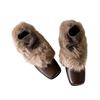 Leather Square-headed Fluffy Shoes with One Pedal, Retro Velvet To Keep Warm, Mary Jane Small Leather Shoes, New Cotton Shoes, Thick Heels, Single S