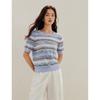 INMAN Striped Mesh Hollow Out Short Sleeve Knit Top
