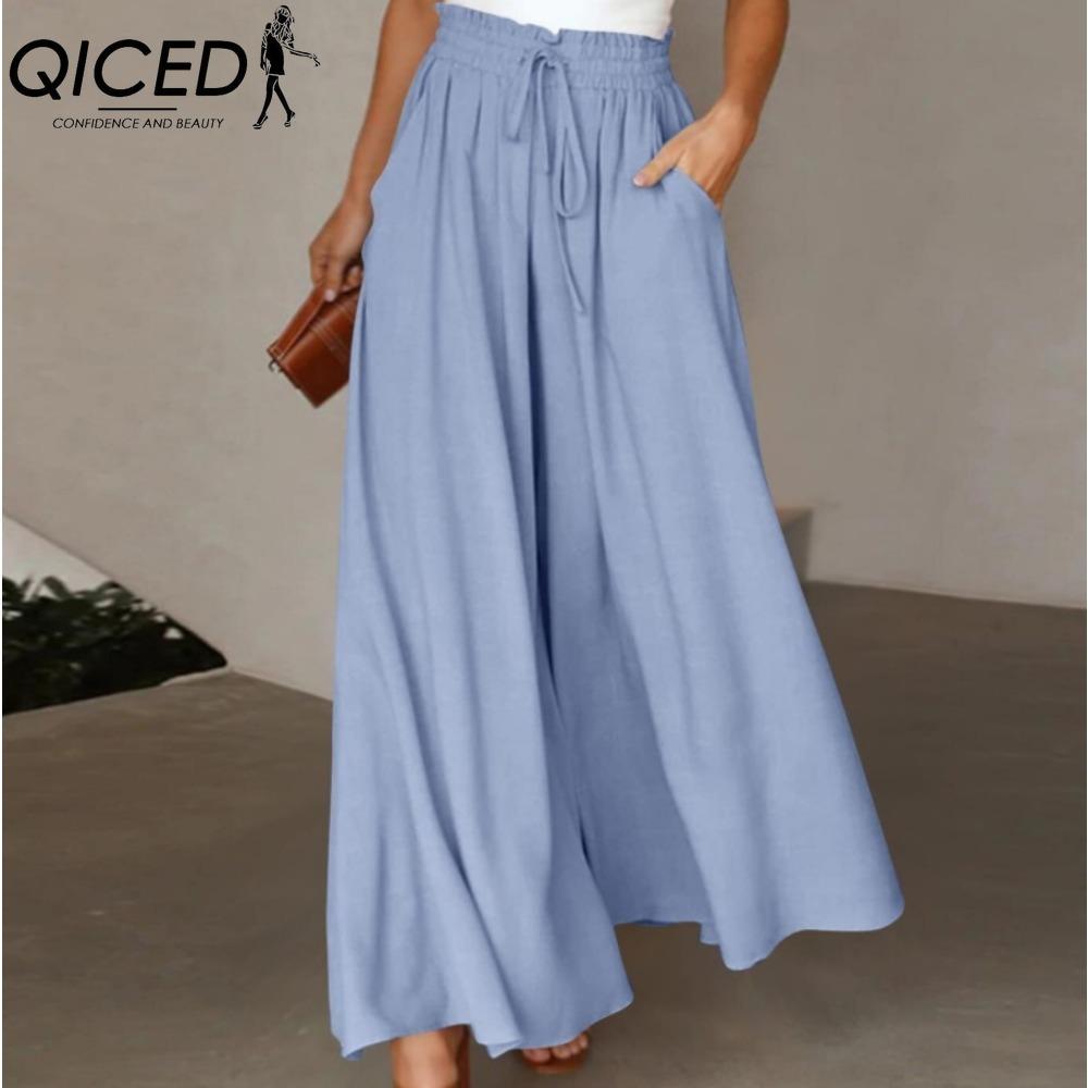 QICED Damenmode, lässig, einfarbig, bedruckt, Hosen und Caprihosen