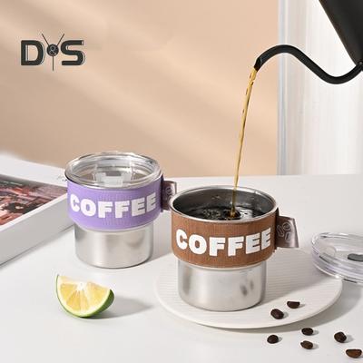 400ML Coffee Cup Stainless Steel Thermal Mug Portable Leakproof Insulated Cup with Elastic Sleeve for Home Office Car