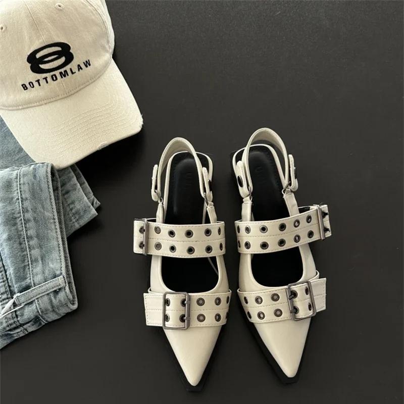 Fashion 2025 Summer Sandals Gothic Thick High Heels Women's Street Style Mid-high Heel Punk Retro Sandals High Heels Sandalias De Mujer