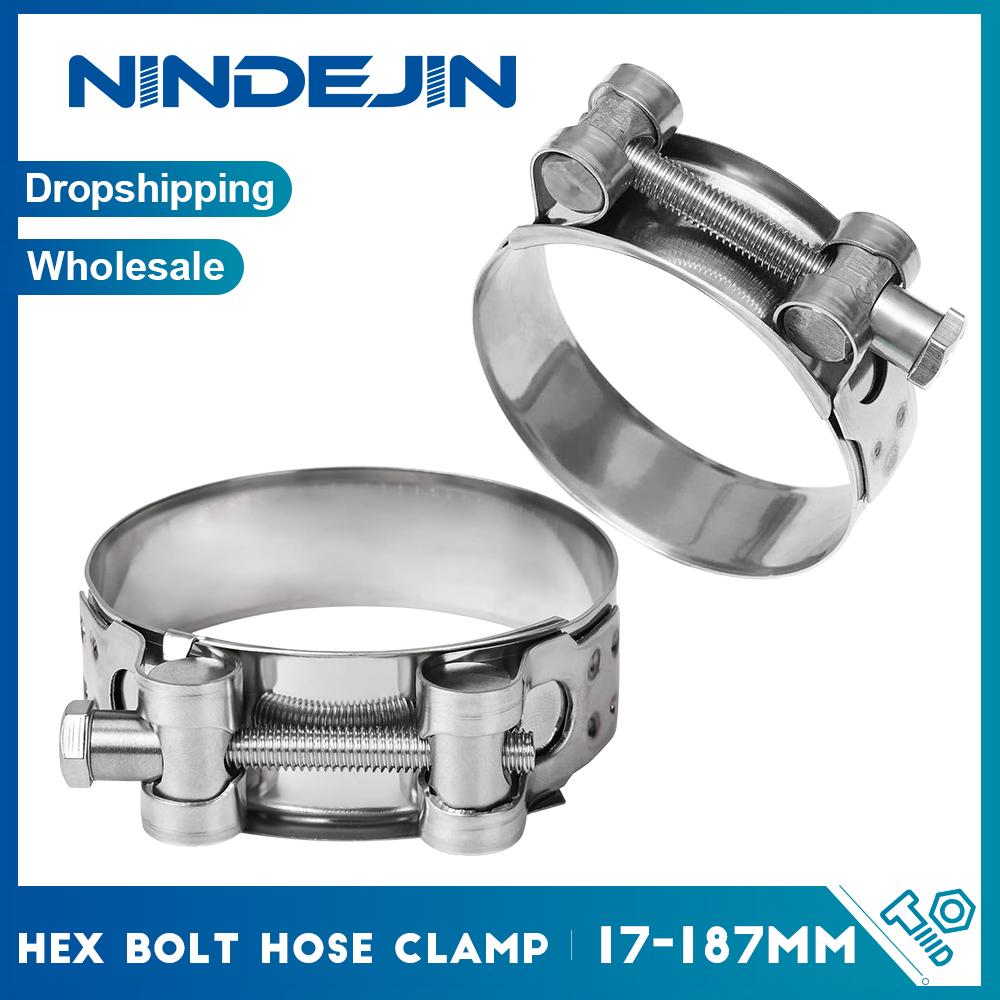 

1piece Heavy Duty Bolt Hose Clamps 304 Stainless Steel Strong Adjustable Hex Bolt Wide Band Pipe Clamp for Automotive Plumbing 17-19mm