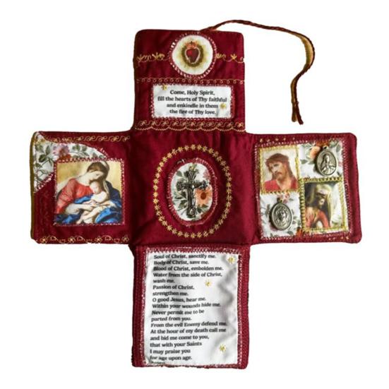 Catholic Pocket Shrine Devotional Pocket Shrine with Prayer Gadget Handmade Prayer Quilt with Holy Symbols Prayers Spiritual Gift for Catholics