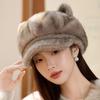 New Style Rabbit Fur Octagonal Hat Women's Fashionable Plush Hat Cat Ear Thermal Cap Wide-Circumference Head Wrap