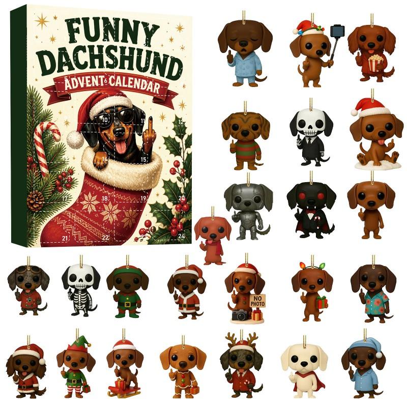 Fun Dachshund Advent Calendar Blind Box 24 Cartoon Charms Christmas Countdown Dog Ornaments