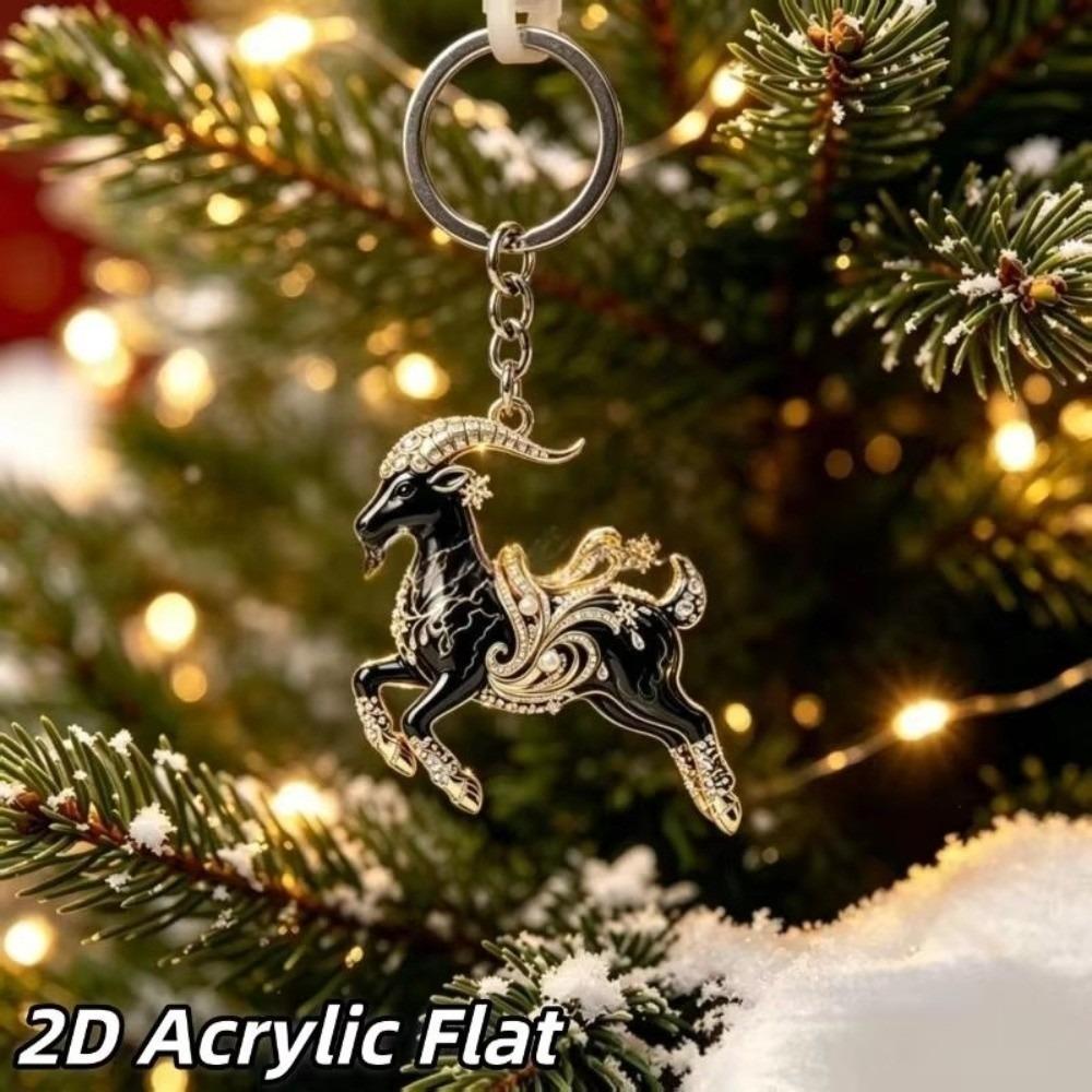 Ornate Goat Key Ring Acrylic Goat Bag Charm New Year Gift Goat Keychain Festive Occasions