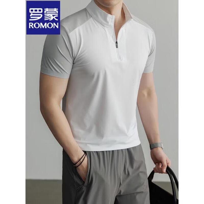 

ROMON Men s Half-Zip Short Sleeve Quick-Dry Sports Polo Shirt 52/XL