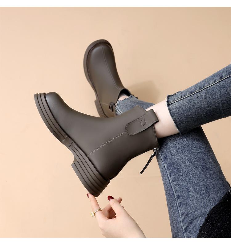 

Женские короткие туфли на платформе, женские ботильоны челси, коричневые ботильоны, круглый носок, кожаные ботинки на толстой подошве 40