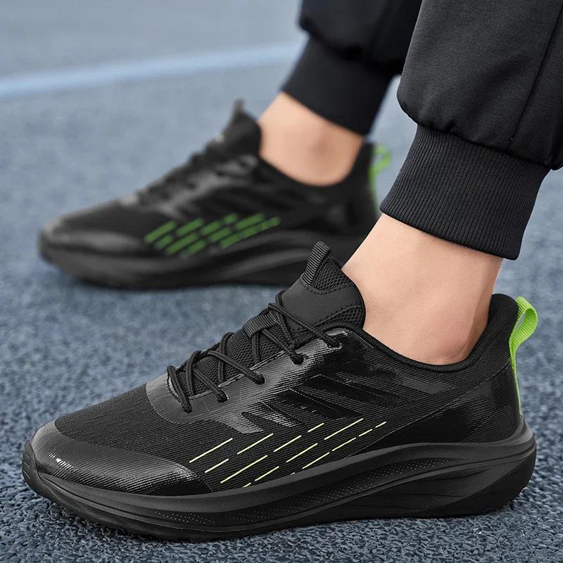 Men's Sports Shoes Lace Up White and Black Casual Walking Shoes Tennis Shoe Work Gym Comfortable Lightweight Mesh Soft Sole