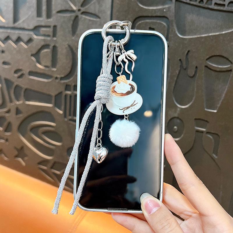 Ins Style Embossed Acrylic Coffee Keychain Pendant Accessories