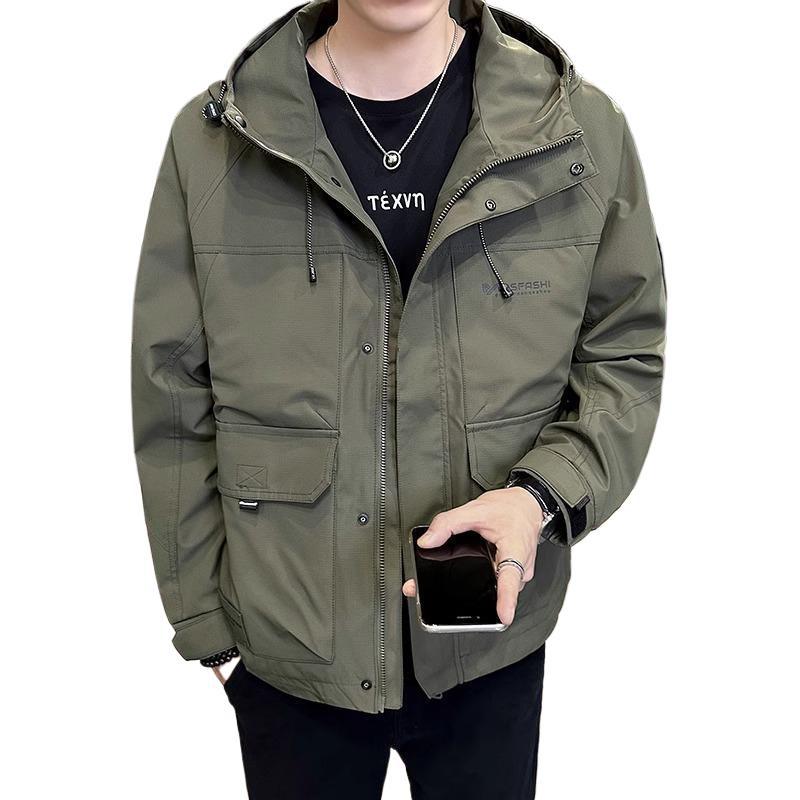2025 New Jacket Jacket Men's Spring and Autumn New Hooded Jacket Men's Ruffian Handsome American Casual Tooling Top Tide