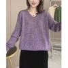 Women's Hollow V-neck Long Sleeve Knitted TopSpring Women's Fashionable and Versatile Style Small Shirt