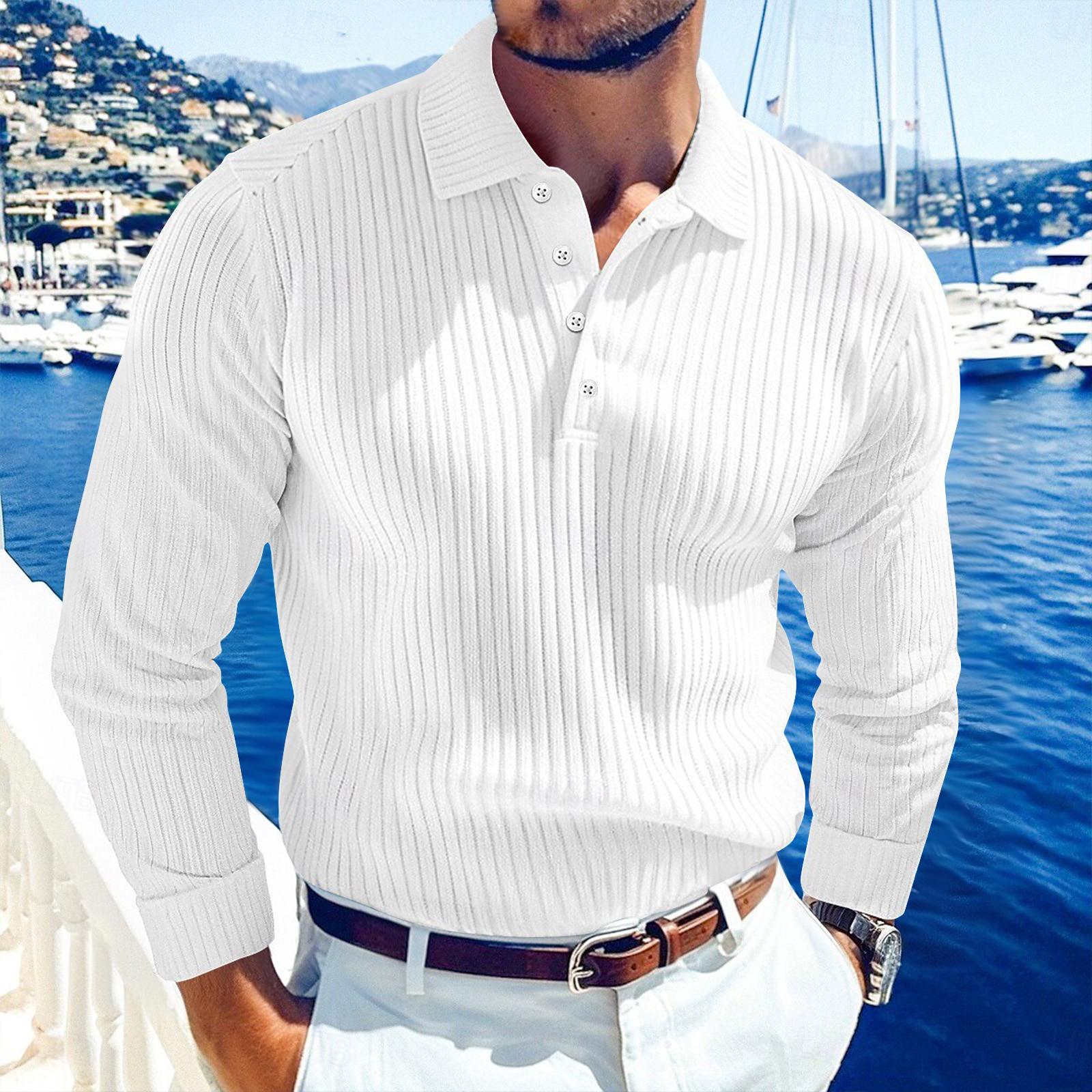 

Men s Solid Color Vertical Stripes Sports Button Lapel Long Sleeve Tops Men s Casual Fashion Long Sleeve Tops XL білий