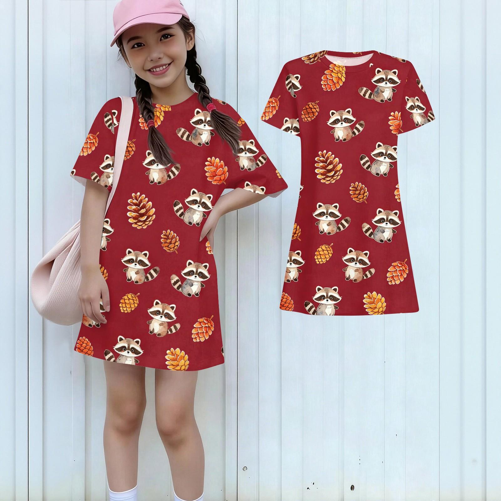 

Girls Loose Fit Short Sleeve Dress Kids Animal Print Casual Round Neck Lightweight Summer Dress for Children 110 красный