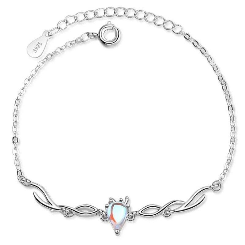 Koreański 925 Srebrny Łańcuch Ogniwowy Kamień Księżycowy Jeleń Łoś Charm Regulowana Bransoletka i Bransoletka Dla Kobiet Biżuteria Bożonarodzeniowa Sl102