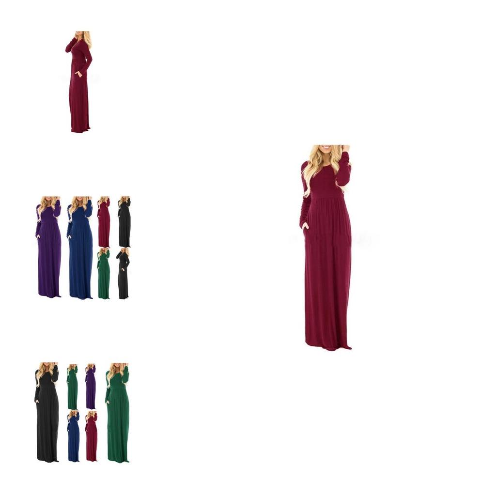 Elegant Women's Casual Long Maxi Dress With Long Sleeves For Evening Parties
