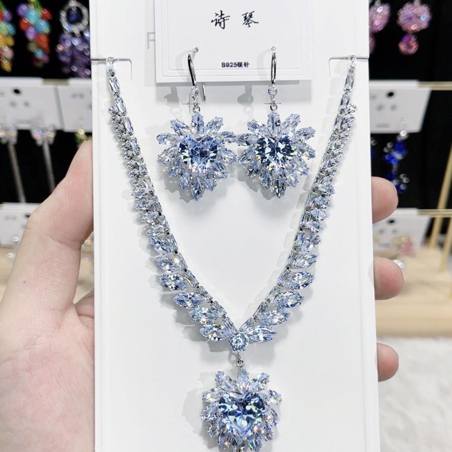 Trendy Heart Pendant Jewelry Set Earring Pendant Necklace for Women Bridal Wedding Exquisite Fashion Zirconia Party Banquet Gift