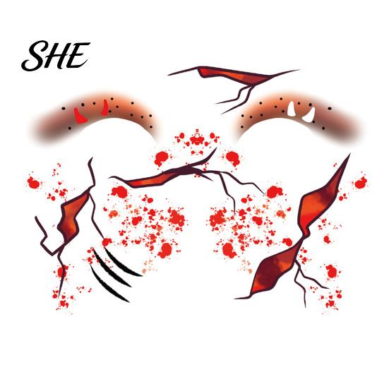 Funny Face Tattoos Halloween Tattoo Stickers, Waterproof Scary Makeup Decals for Party, Water Transfer Paper Body Art Temporary Wound Scar Kids Adults