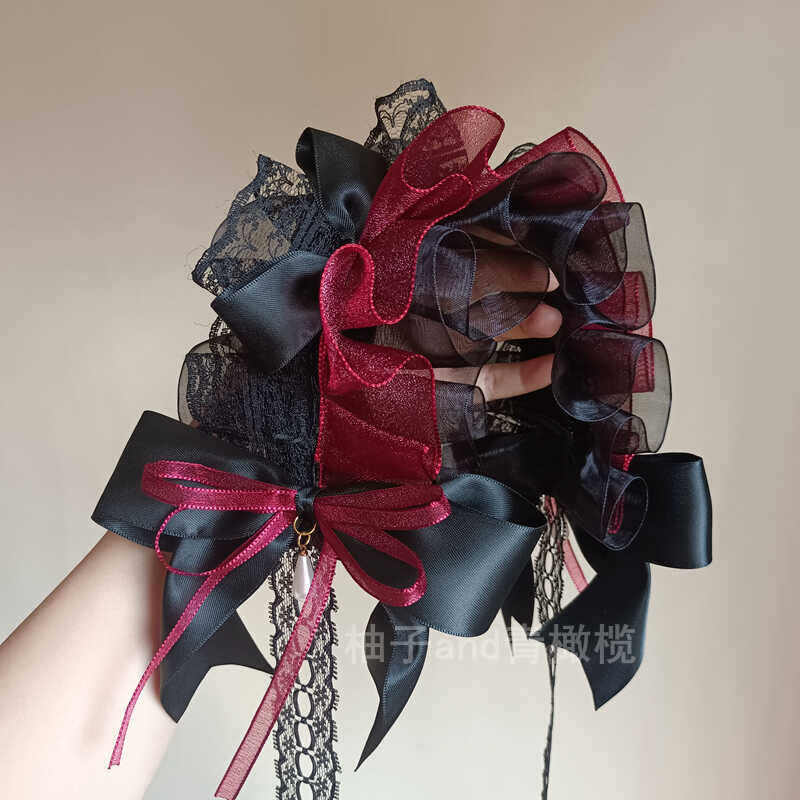 Dark Goth Lolita Headband Lolita Headgear Black Red Ow Halloween Handmade KC Hair Accessories Hair Clips for Women