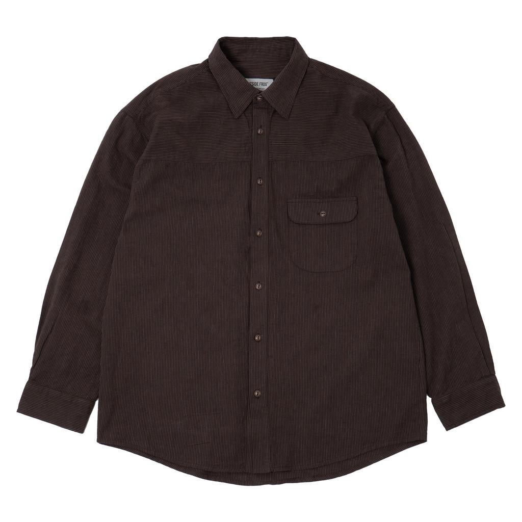 OUTSIDE FROG Single Pocket Striped Shirt (Dark Brown)