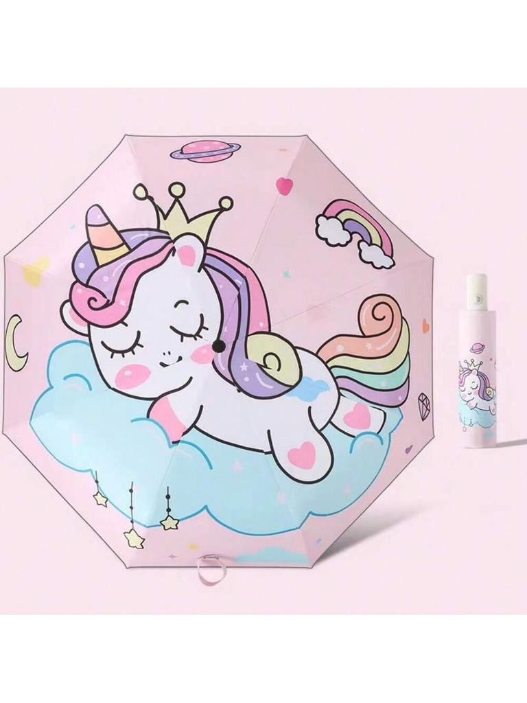 Unicorn Kids Umbrella Auto, Portable Folding Durable Built-in Sun Protection, Auto Open/Close Lightweight for Boys & Girls