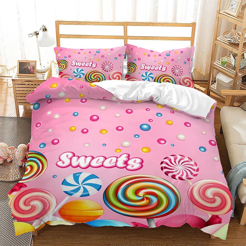 Lollipop duvet cover pillowcase Sweet bedding set King size 3D children's comforter sets 2/3 pieces gift for boys and girls