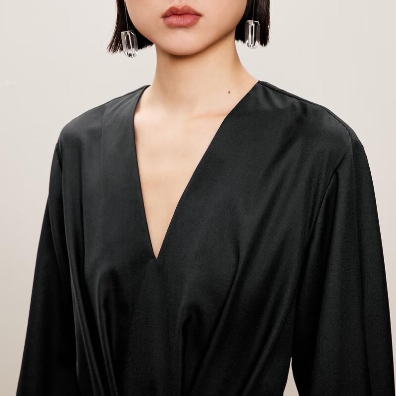 LESS 2024 Winter V-Neck Long Sleeve Wool Blend Dress