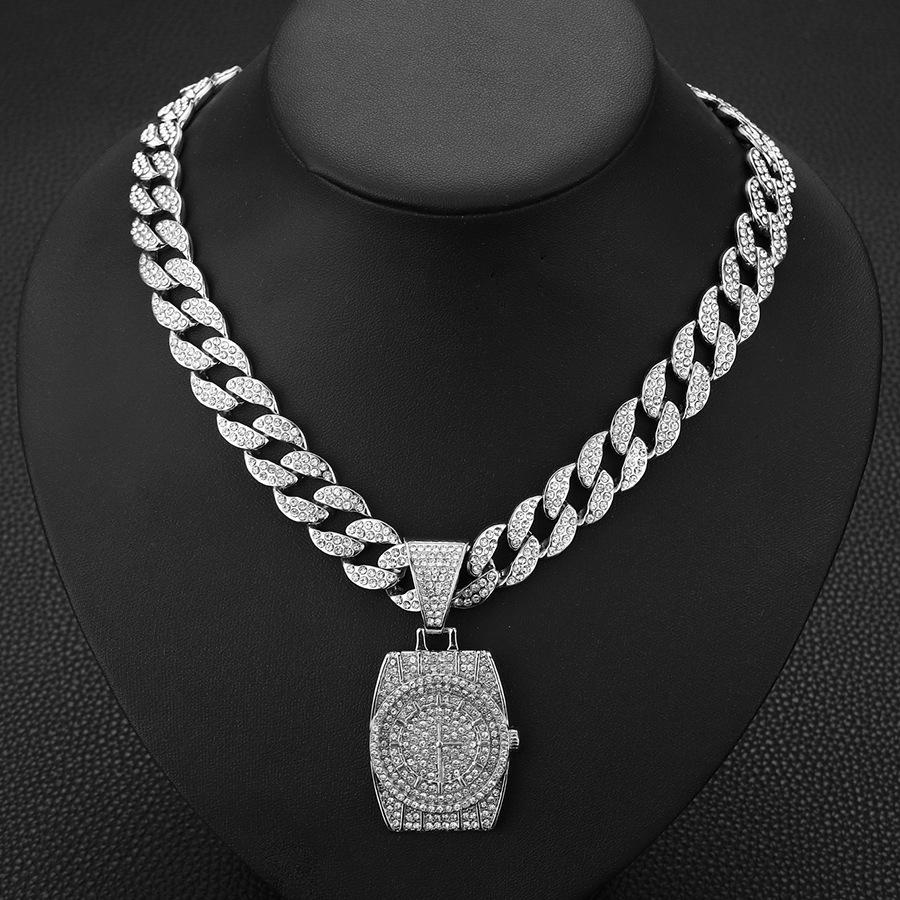 Small and Unique Hip-hop Retro Original Full Diamond Watch Pendant for European and American Men, Versatile Cuban Necklace Accessories