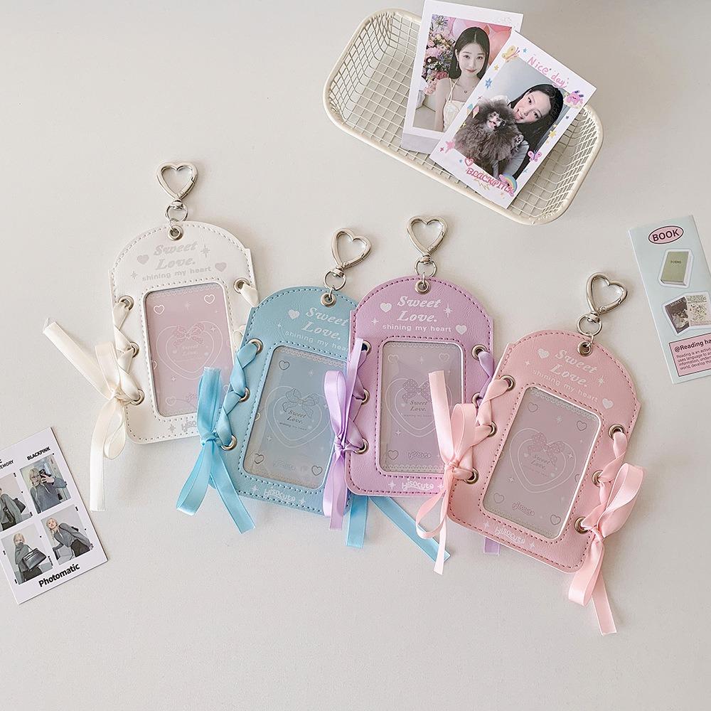 DIY Ballet Ribbon Korean Photocard Holder PU Card Cover Idol Card Display Protector  Girls Gift