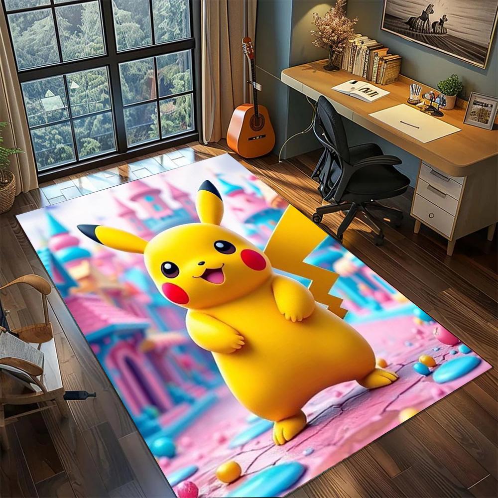 Pikachu Gamer Room Bedroom Carpet Rug, Washable Non Slip Large Area Floor Mat Home Decoration.-TING
