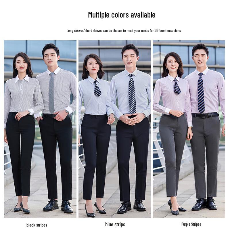 Unisex Striped Long-Sleeve Business Formal Shirt